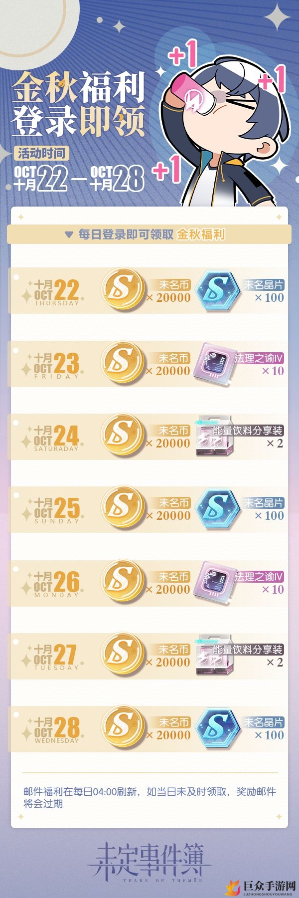 未定事件簿金秋福利有什么 金秋福利内容一览